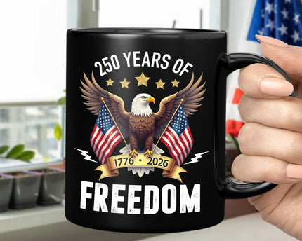 America Eagles 250 Years Of Freedom Black Mug