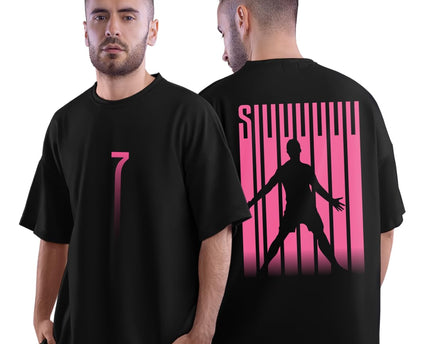 Football Oversized T-Shirt | Half Sleeve Round Neck 100% Cotton Black Graphic Printed