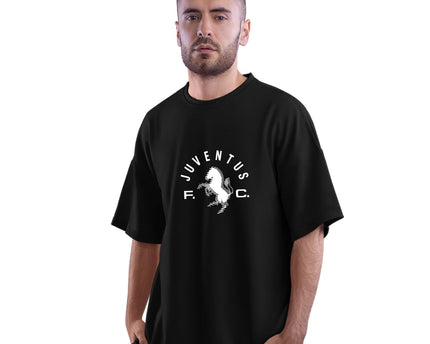 Football Oversized T-Shirt | Half Sleeve Round Neck 100% Cotton Black Graphic Printed