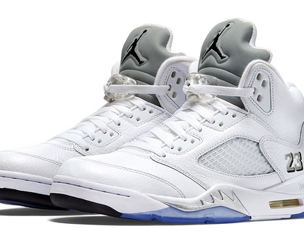 Men's Nike Air Jordan 5 Retro White Metallic Shoes