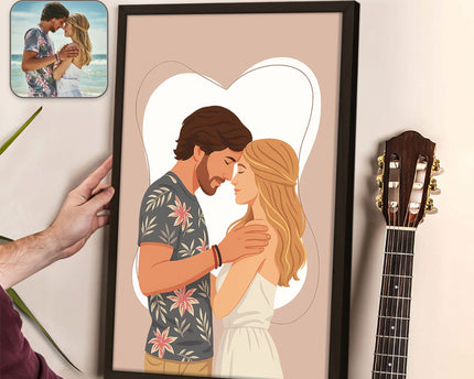 Custom Couple Portrait Photo With Drawing Style Poster Picture Frame