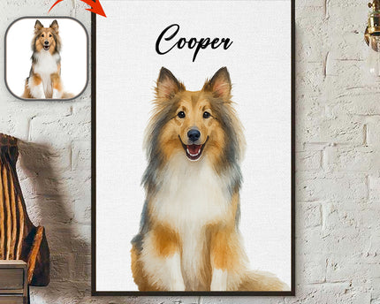 Custom Pet Portrait Photo With Watercolor Style Poster Picture Frame
