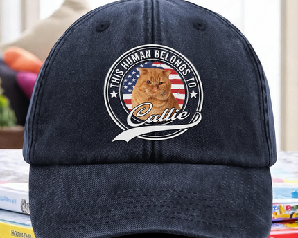 Custom Photo Human Belongs To Dog Cat Pet Washed Denim Baseball Cap