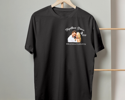 Custom Photo Together Since - T Shirt - Couple T-Shirt Anniversary Gifts For Her, Him Personalized Custom T-Shirt