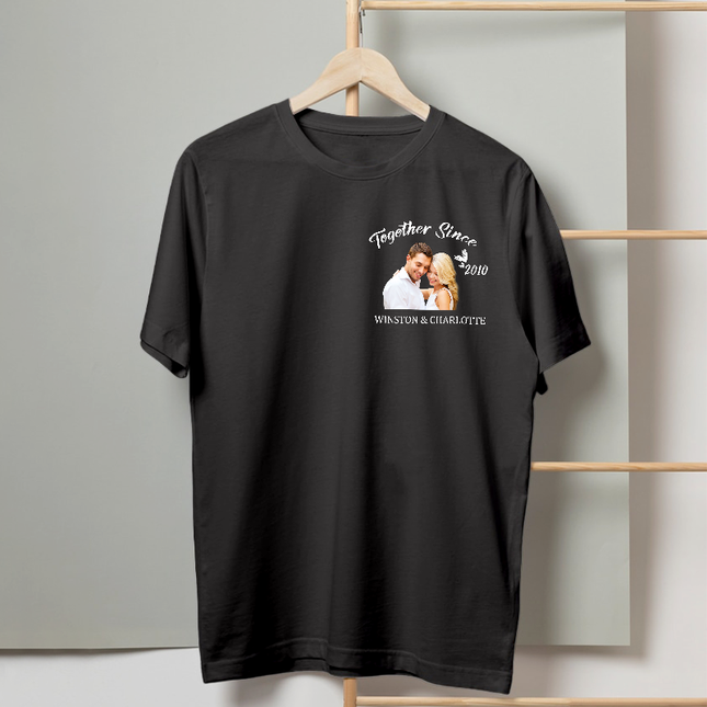 Custom Photo Together Since - T Shirt - Couple T-Shirt Anniversary Gifts For Her, Him Personalized Custom T-Shirt