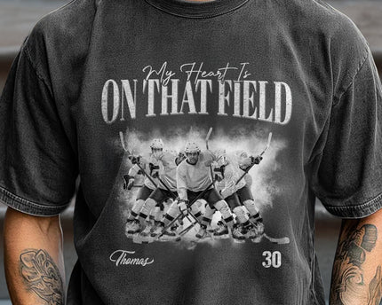 Custom Photo My Heart Is On That Field Retro Vintage Portrait Comfort Shirt