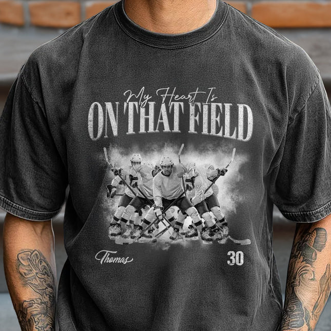 Custom Photo My Heart Is On That Field Retro Vintage Portrait Comfort Shirt