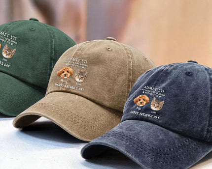 Custom Photo Life Would Be Boring Without Me Dog Cat Washed Denim Baseball Cap