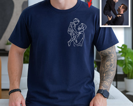 Custom Dad And Kids Portrait Photo Drawing Style Family Dark Shirt