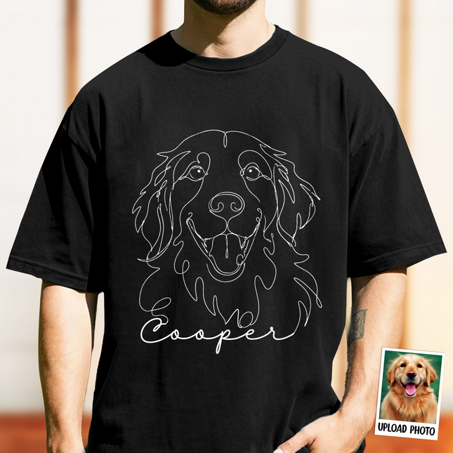 Custom Dog Cat Photo Portrait Line Art Shirt - Personalized Pet Lover Gift