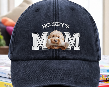Custom Photo Dog Cat Dad Washed Denim Baseball Cap