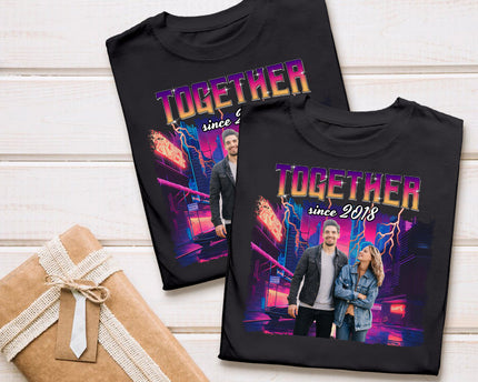 Custom Photo Personalized T Shirt - Together Since Hip Hop Retro Style - Birthday, Anniversary Gift For Couple