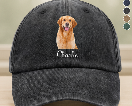 Custom Dog Cat Photo Washed Denim Baseball Cap