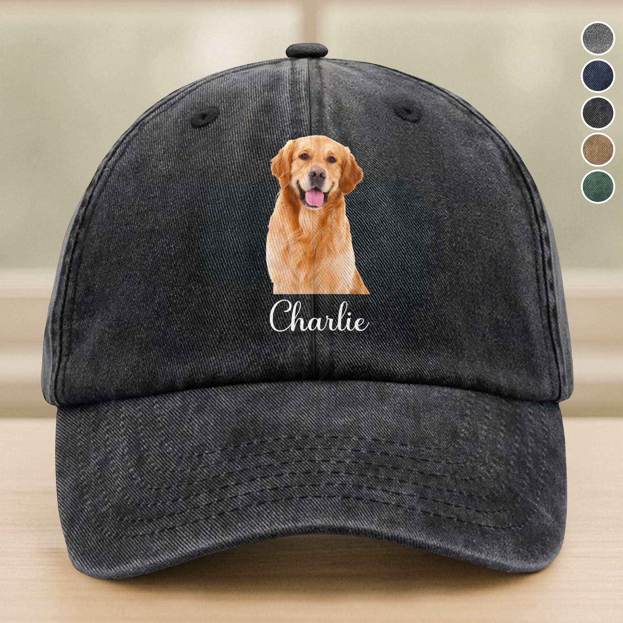 Custom Dog Cat Photo Washed Denim Baseball Cap
