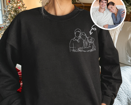 Custom Portrait Photo Drawing Style Couple Dark Shirt