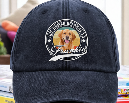 Custom Photo Human Belongs To Dog Cat Pet Washed Denim Baseball Cap