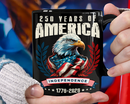 USA 250 Years Eagle Independence Day Patriotic Black Mug