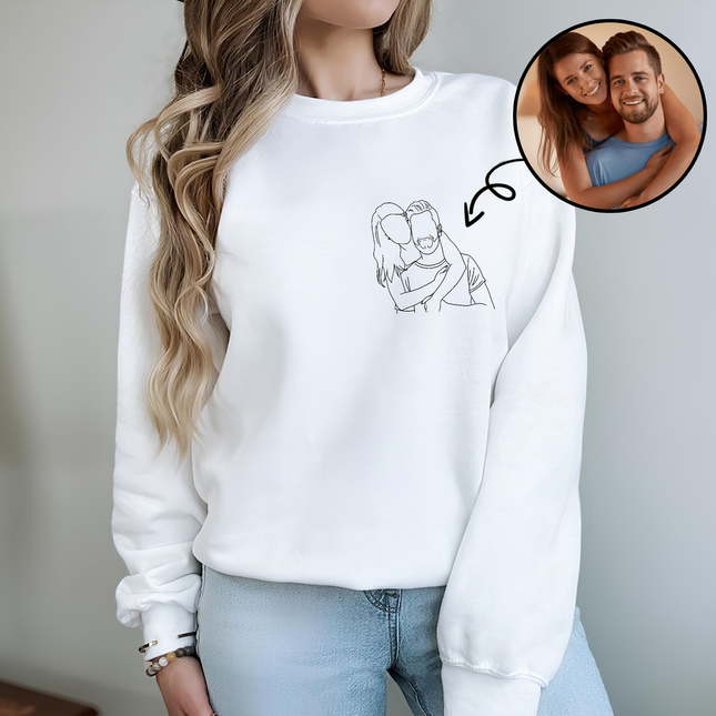Custom Portrait Photo Drawing Style Couple Bright Shirt Gift For Valentine's Day