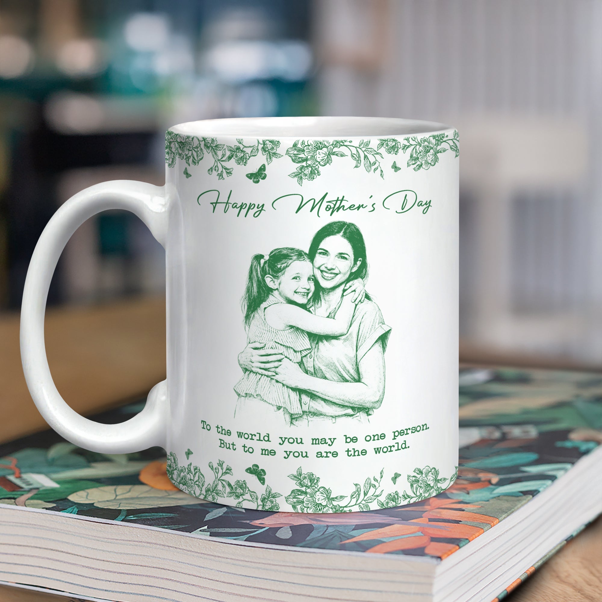 Custom Photo Pencil Sketch Happy Mother's Day To Mom Personalized Print Full Mug
