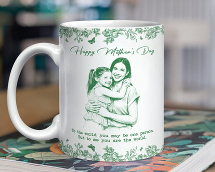Custom Photo Pencil Sketch Happy Mother's Day To Mom Personalized Print Full Mug