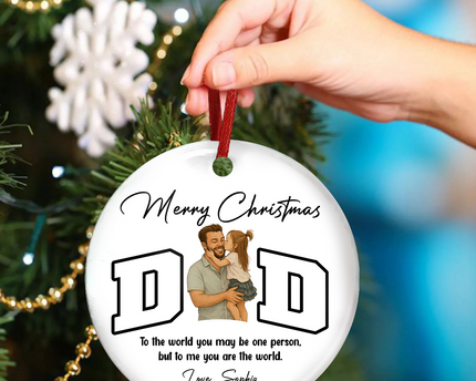 Custom Portrait Photo Merry Christmas Dad Kid Play Together Ceramic Ornament