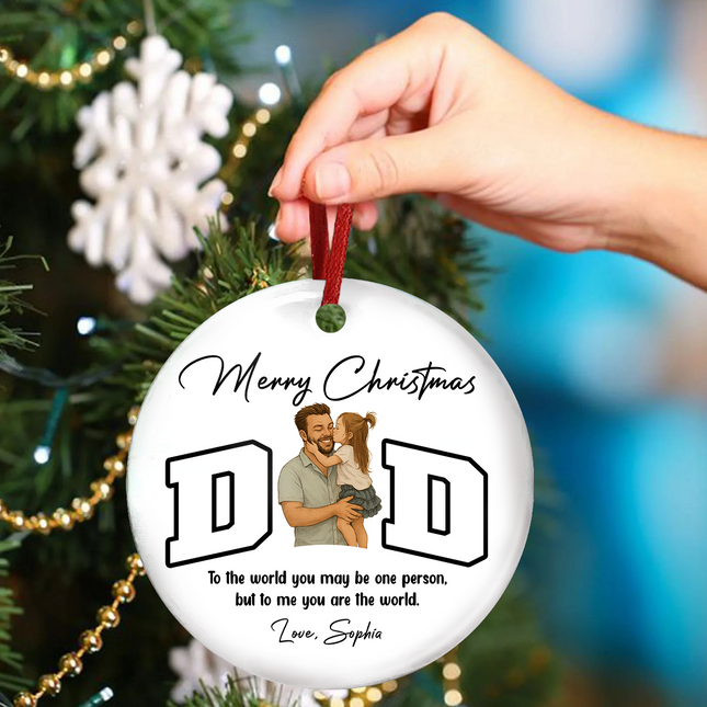 Custom Portrait Photo Merry Christmas Dad Kid Play Together Ceramic Ornament