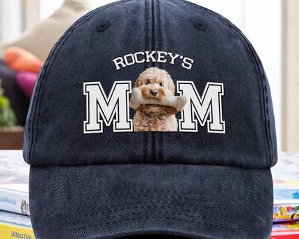 Custom Photo Dog Cat Dad Washed Denim Baseball Cap