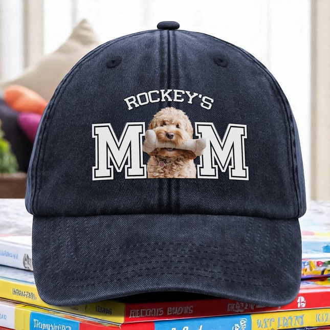 Custom Photo Dog Cat Dad Washed Denim Baseball Cap