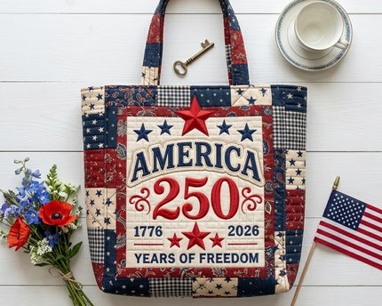 America 250 Years of Freedom Quilted Tote Bag for Her - Patriotic Gift