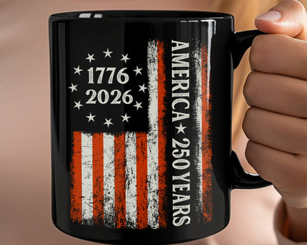 250 Years America Flag 250th Birthday 1776-2026 Black Mug