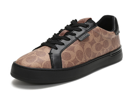 Men's Coach Clip Low-Top Skateboard Black Brown Sneakers