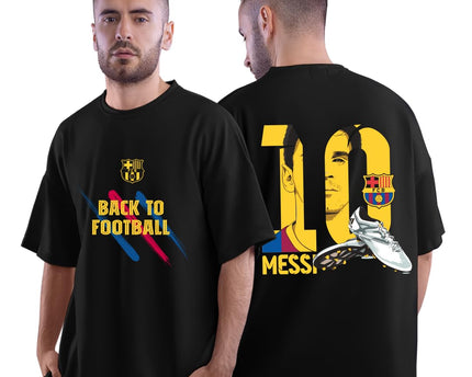 Football Oversized T-Shirt | Half Sleeve Round Neck 100% Cotton Black Graphic Printed