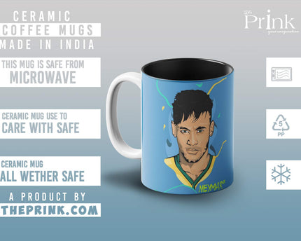 Prink Neymar Printed Inner Black Coffee Mugs , Football Coffee Mug