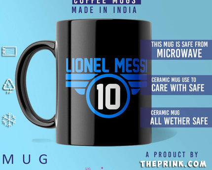 Prink Lionel Messi Print Black Coffee Mugs, Football Coffee Mug