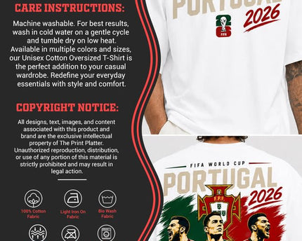 The Print Platter Portugal FIFA World Cup 2026 Black Oversized