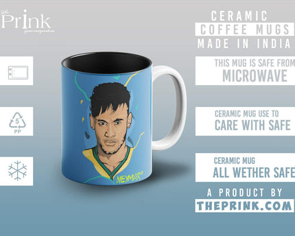 Prink Neymar Printed Inner Black Coffee Mugs , Football Coffee Mug