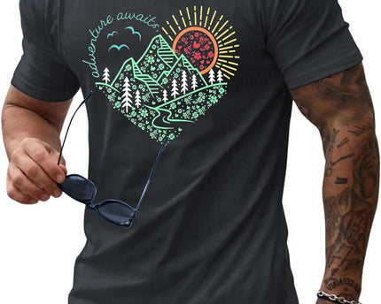 Round Neck Graphic Tees for Men Summer Fall Short Sleeve T-Shirt Basis Tops Blouse