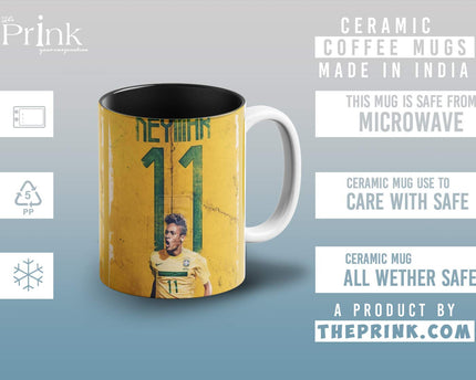 Prink Neymar Printed Inner Black Coffee Mugs , Brazil Coffee Mugs
