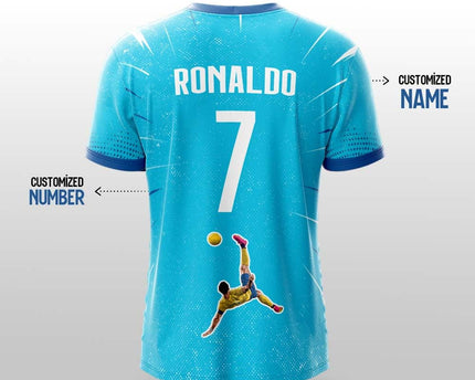 GOAT Edition Aqua Tribute Football Jersey | Personalized Name & Number Custom Soccer Fan Shirt