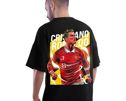 Football Oversized T-Shirt | Half Sleeve Round Neck 100% Cotton Black Graphic Printed
