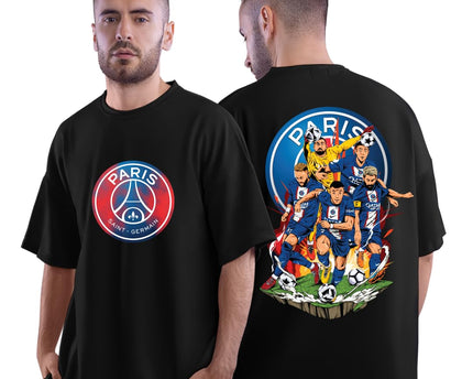 Football Oversized T-Shirt | Half Sleeve Round Neck 100% Cotton Black Graphic Printed
