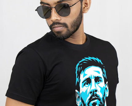 Unisex Cotton - Lionel Messi Front and Back Printed- T-Shirt Black