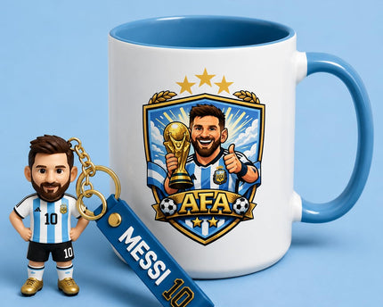 Lionel Messi AFA Ceramic Mug with Silicon Football Keychain for Football Lovers