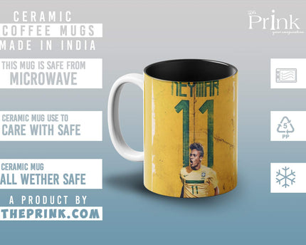 Prink Neymar Printed Inner Black Coffee Mugs , Brazil Coffee Mugs