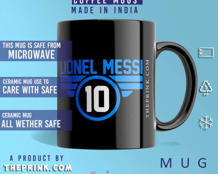 Prink Lionel Messi Print Black Coffee Mugs, Football Coffee Mug