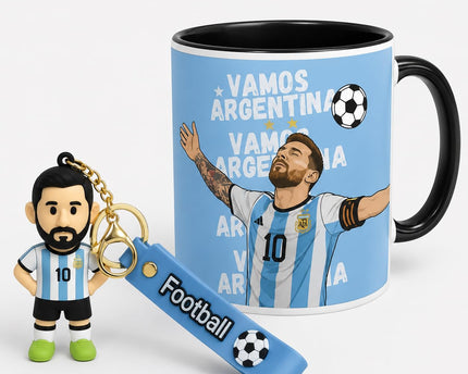 Coffee Ceramic Mug with Silicon Football Keychain for Football Lovers