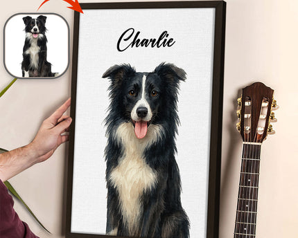 Custom Pet Portrait Photo With Watercolor Style Poster Picture Frame