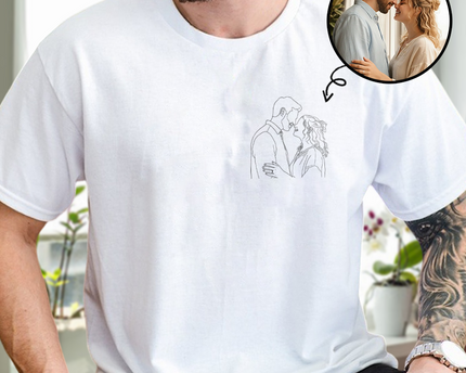 Custom Portrait Photo Drawing Style Couple Bright Shirt Gift For Valentine's Day
