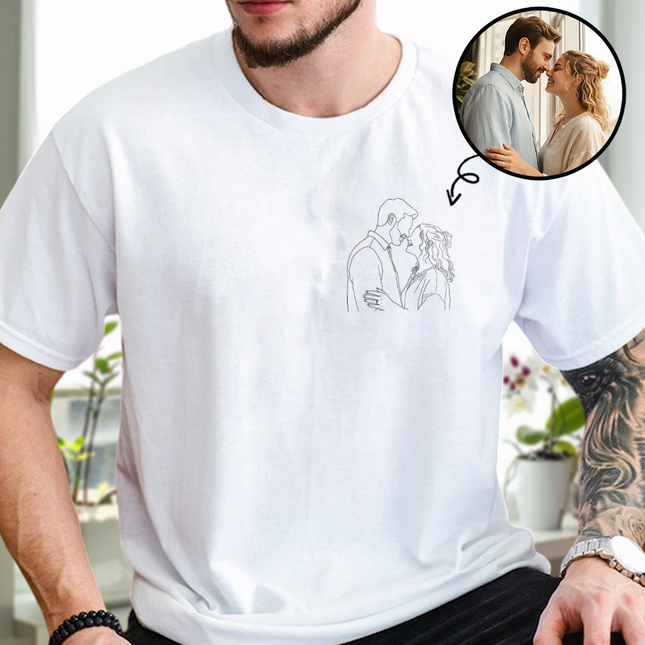 Custom Portrait Photo Drawing Style Couple Bright Shirt Gift For Valentine's Day