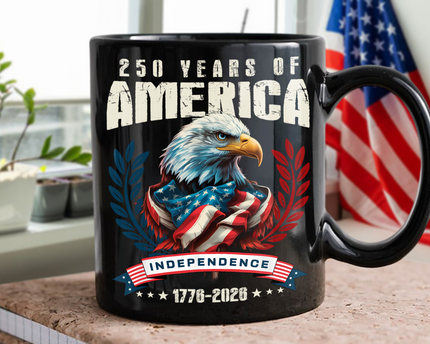 USA 250 Years Eagle Independence Day Patriotic Black Mug